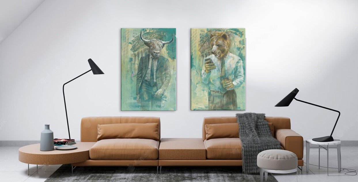 BULL & BEAR STOCK MARKET ART. BULL WALL STREET. BULL POSTER. TRADING ART
