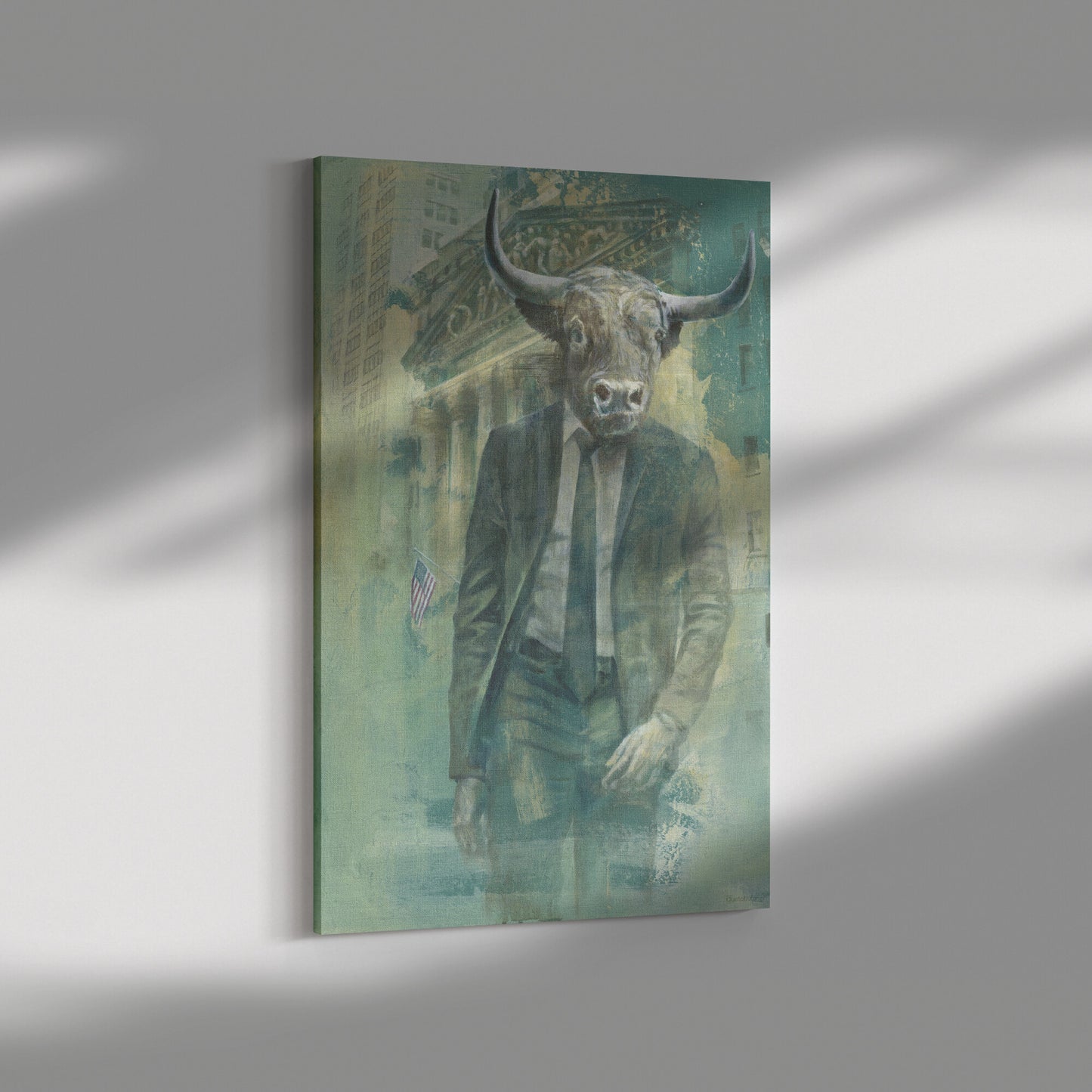 Bull Stock Market Art. Bull and Bear painting. Wall Street poster.