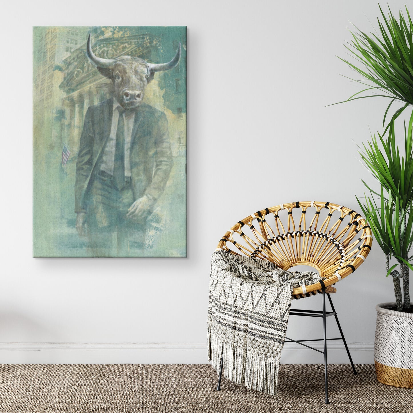 Bull Stock Market Art. Bull and Bear painting. Wall Street poster.