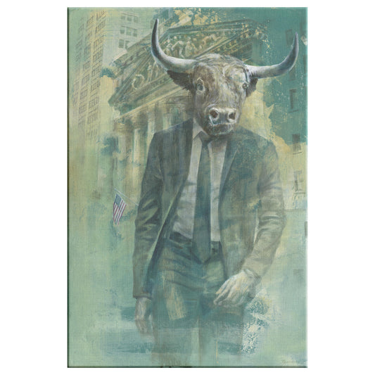 Bull Stock Market Art. Bull and Bear painting. Wall Street poster.
