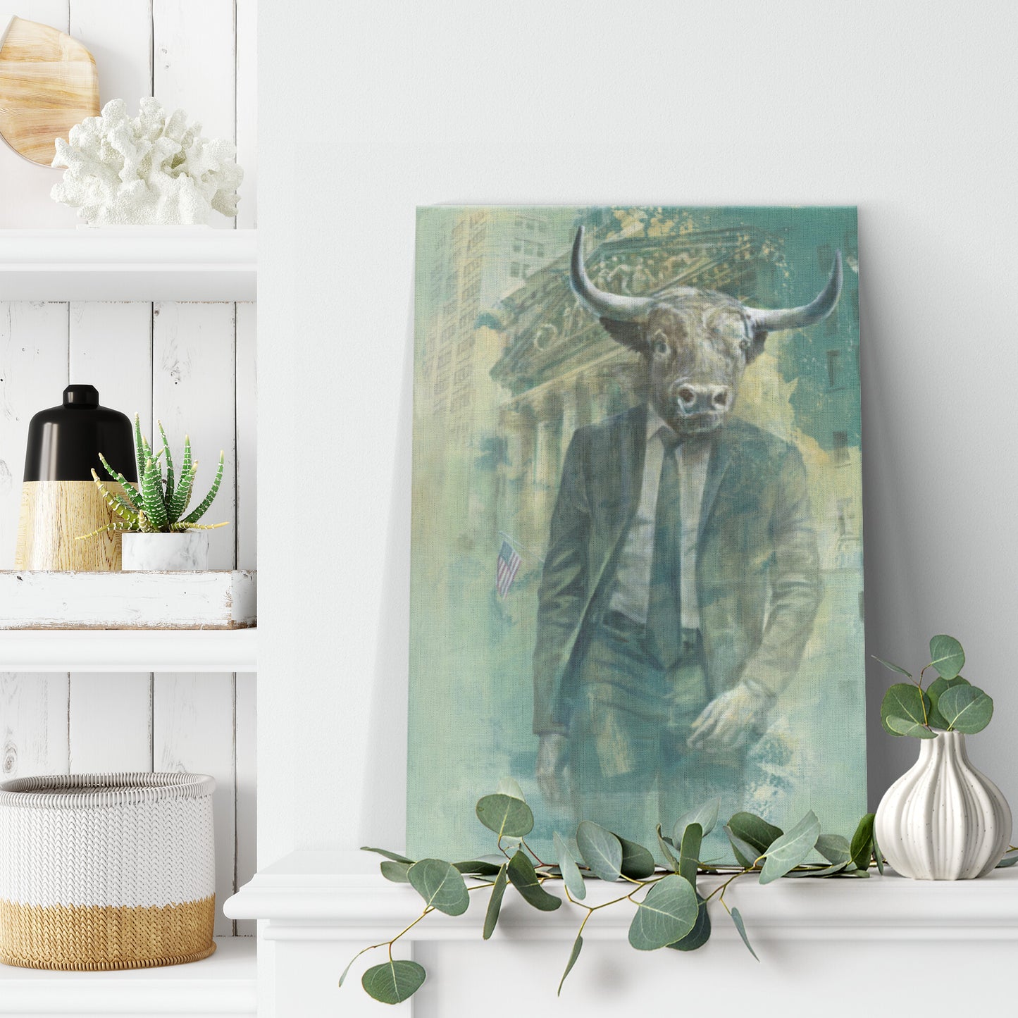 Bull Stock Market Art. Bull and Bear painting. Wall Street poster.