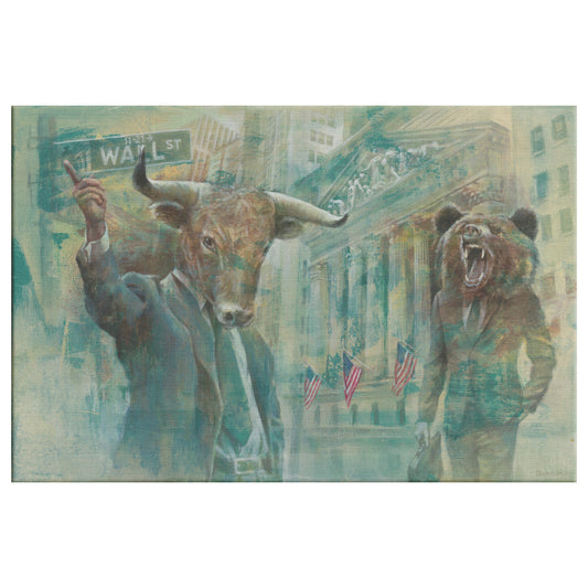Bull & Bear Stock Market Art. Bull & Bear painting. Wall Street poster.